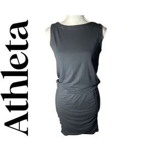 ATHLETA gray fitted sleeveless dress, ruche skirt, size XS